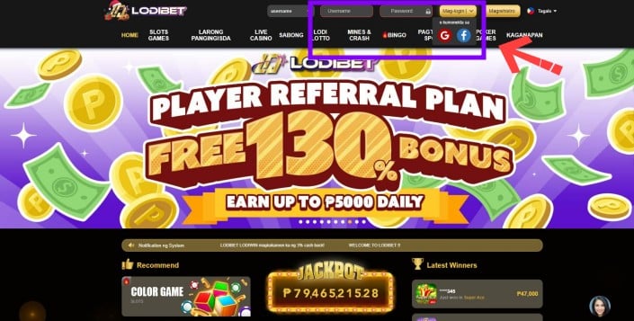 LODIBET Online Casino login interface